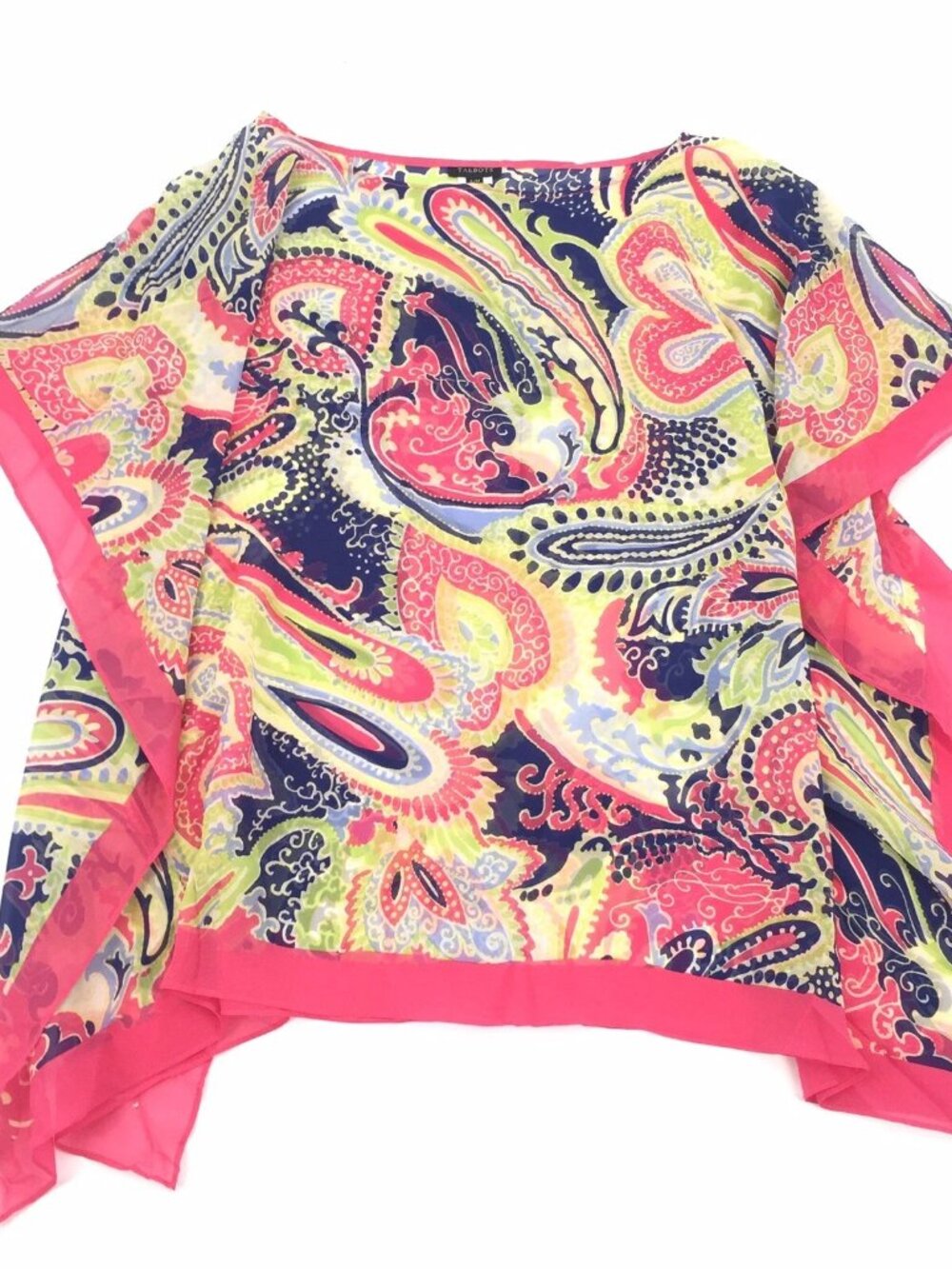 Talbots Pink Paisley 100% Silk Chiffon Beach Summer Coverup Blouse Top